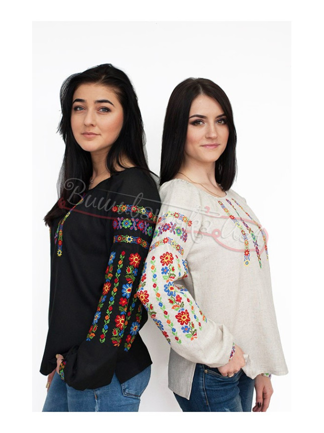 Black vyshyvanka with multicoloured pattern 523-3