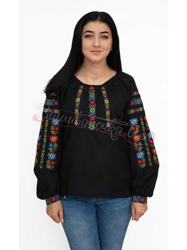 Black vyshyvanka with multicoloured pattern 523-3