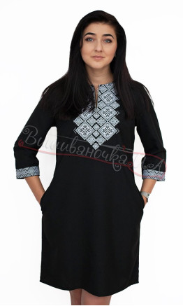 Black dress with geometric embroidery 5499