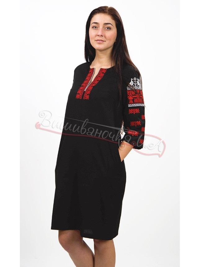 Black dress with red-white pattern 5479