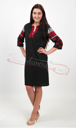 Black dress with red-white pattern 5479