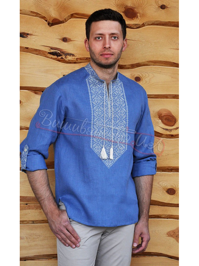 Men's shirt in light blue with embroidery М21