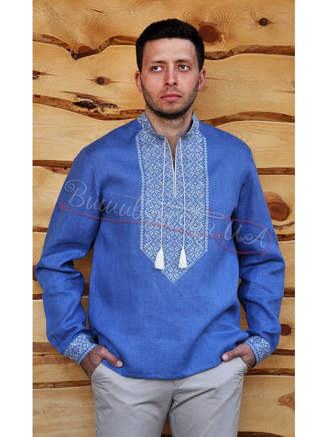 Men's shirt in light blue with embroidery М21