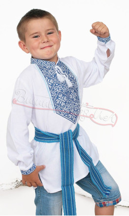 Shirt in cotton with blue embroidery 740-3