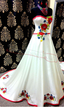 Women's satin dress with embroidery 3001