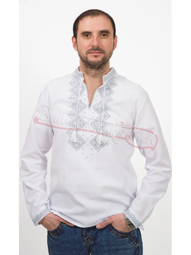 Men's vyshyvanka with grey geometric embroidery 3398 size 42
