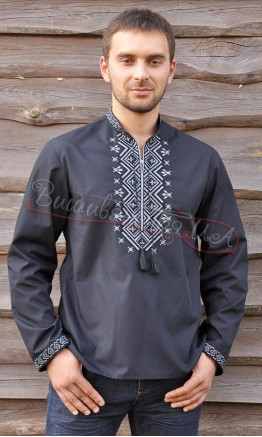 Black shirt with grey embroidery М121