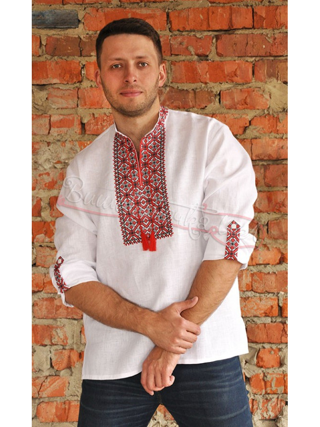 Shirt with red and black embroidery with long sleeves м04