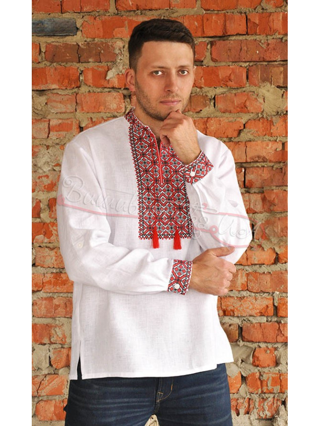 Shirt with red and black embroidery with long sleeves м04