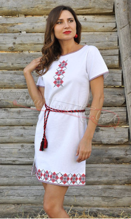 Коротке біле вишите плаття П21