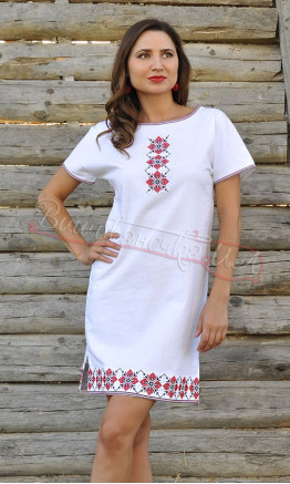 Коротке біле вишите плаття П21