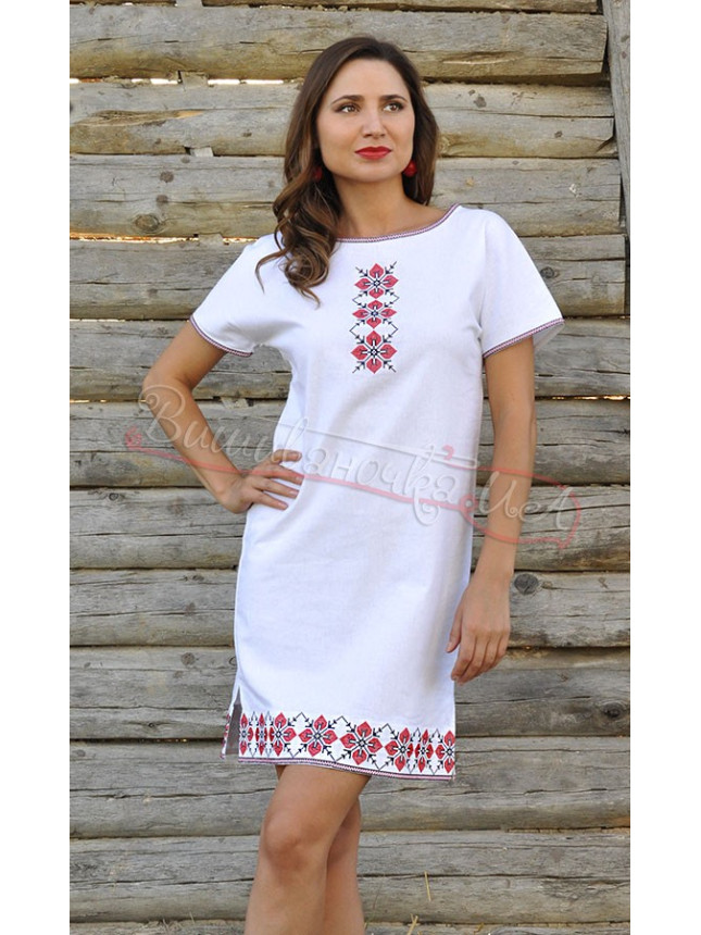 Коротке біле вишите плаття П21