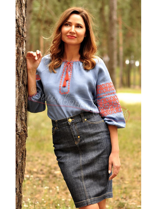 Women's vyshyvanka in linen Ж35 size 50