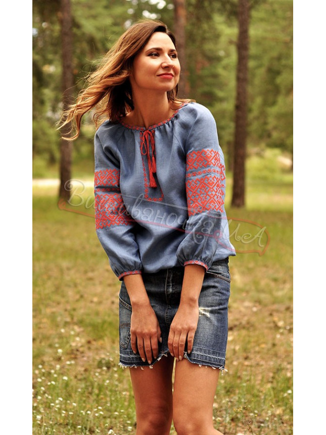 Women's vyshyvanka in linen Ж35 size 50