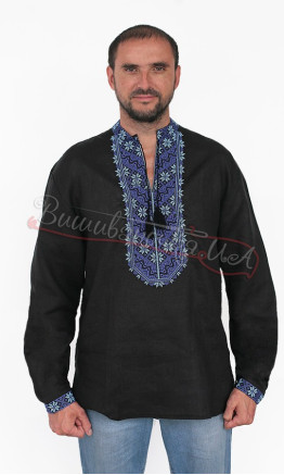 Black vyshyvanka in linen fabric 3398