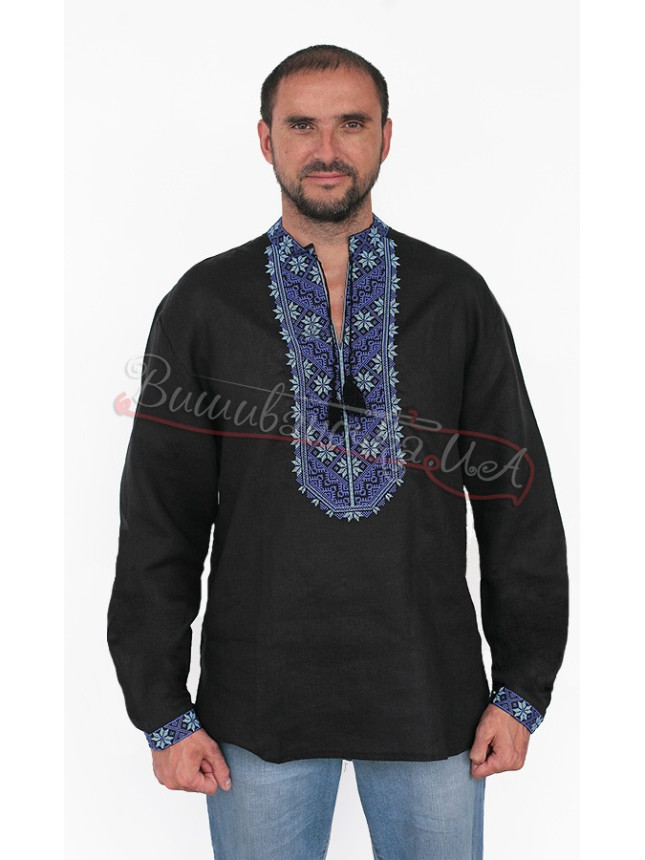 Black vyshyvanka in linen fabric 3398
