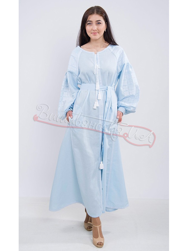 Light blue dress with white embroidery 7219 size 46