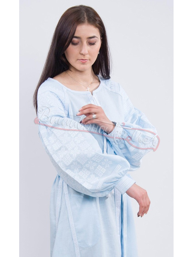 Light blue dress with white embroidery 7219 size 46
