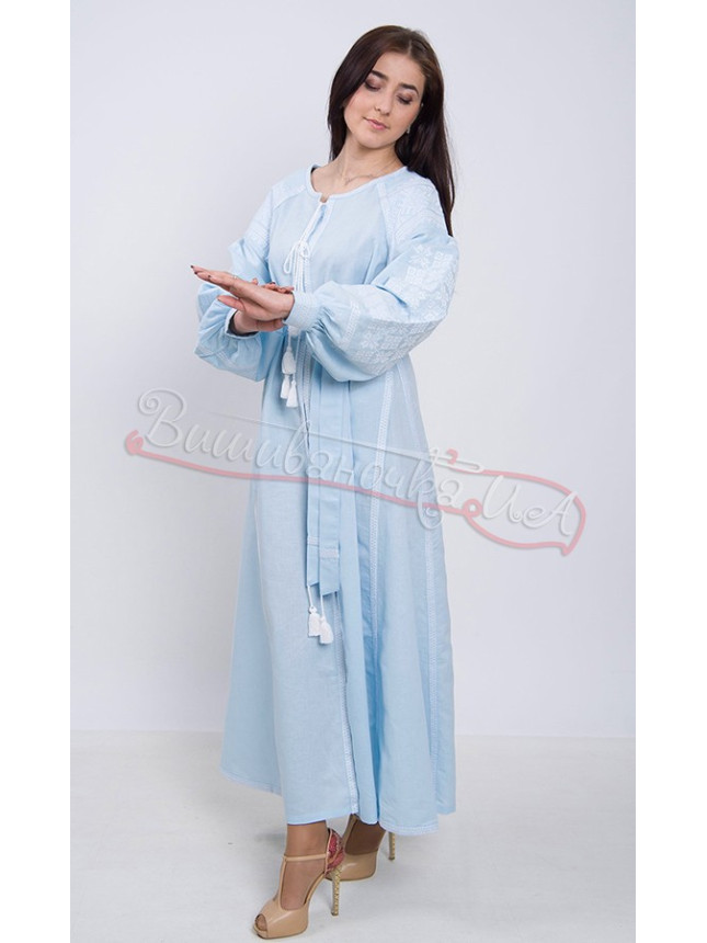 Light blue dress with white embroidery 7219 size 46