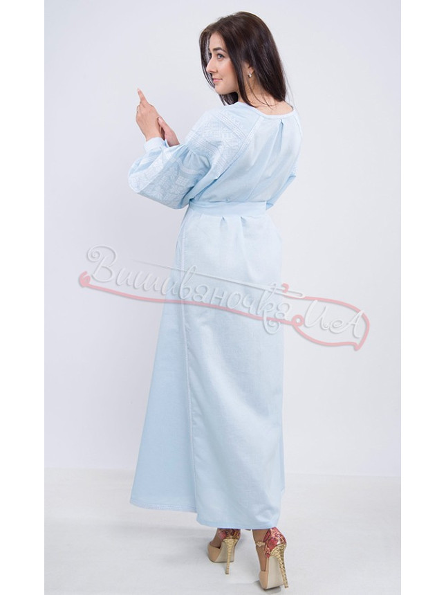 Light blue dress with white embroidery 7219 size 46