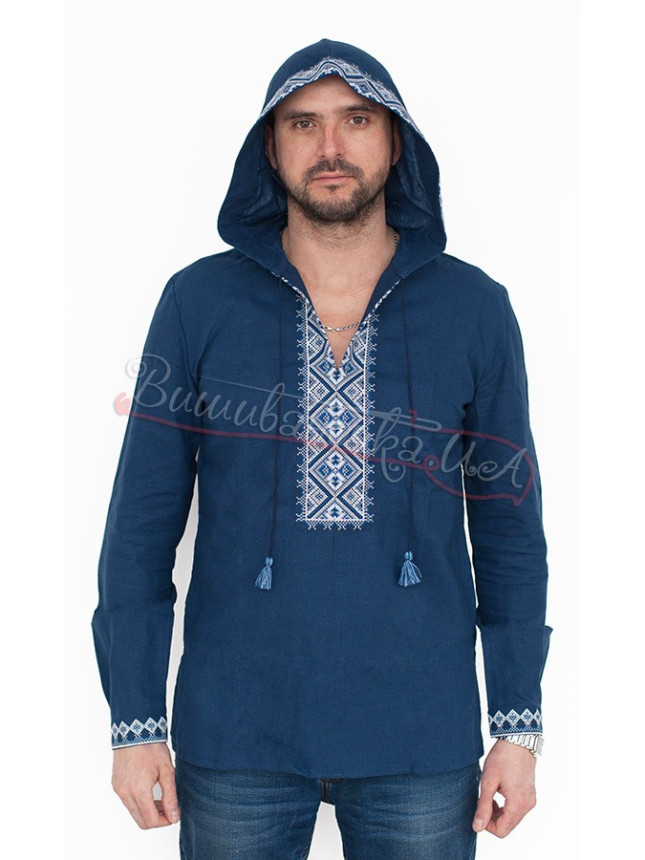 Blue vyshyvanka with a hood 2106