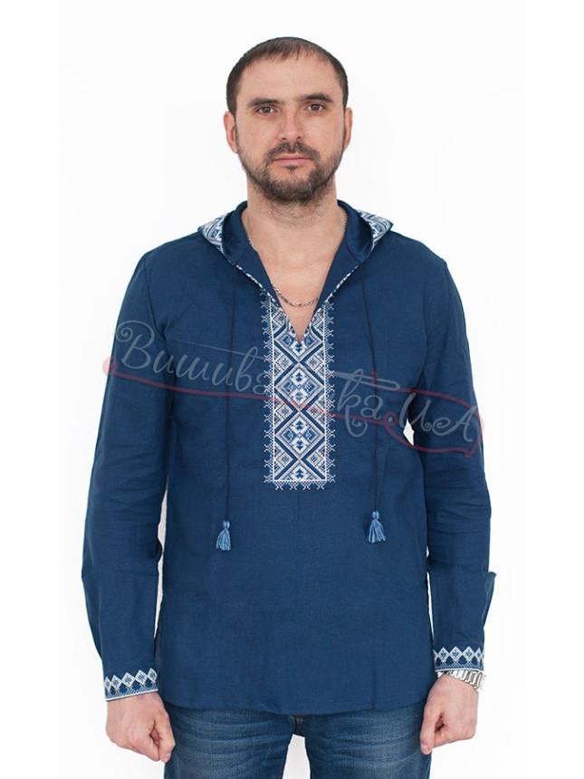 Blue vyshyvanka with a hood 2106