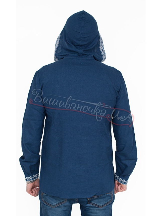 Blue vyshyvanka with a hood 2106