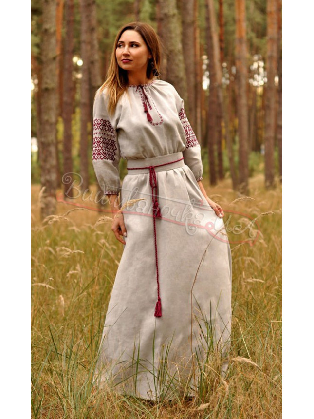 Long dress in grey linen П35 size 104