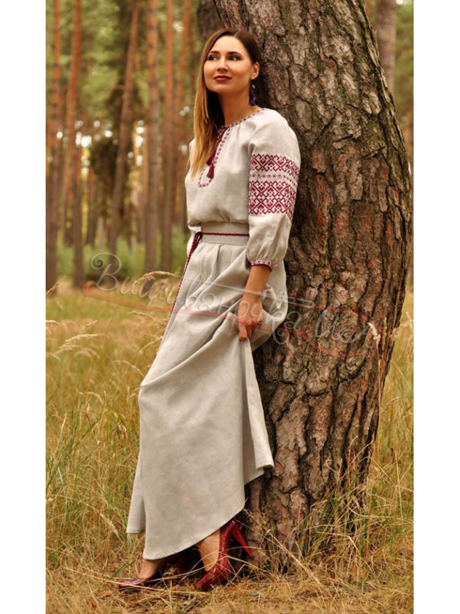 Long dress in grey linen П35 size 104