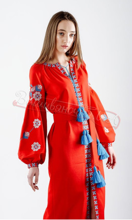 Длинное насыщенное платье из домотканого полотна НК01