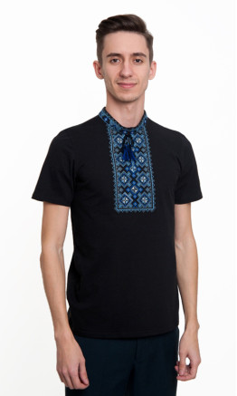 Men's black T-shirt with blue pattern 50204