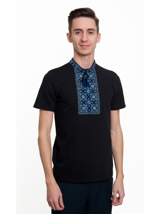 Men's black T-shirt with blue pattern 50204