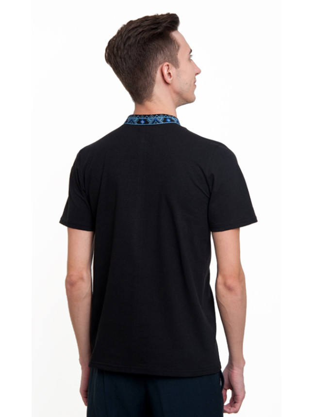 Men's black T-shirt with blue pattern 50204