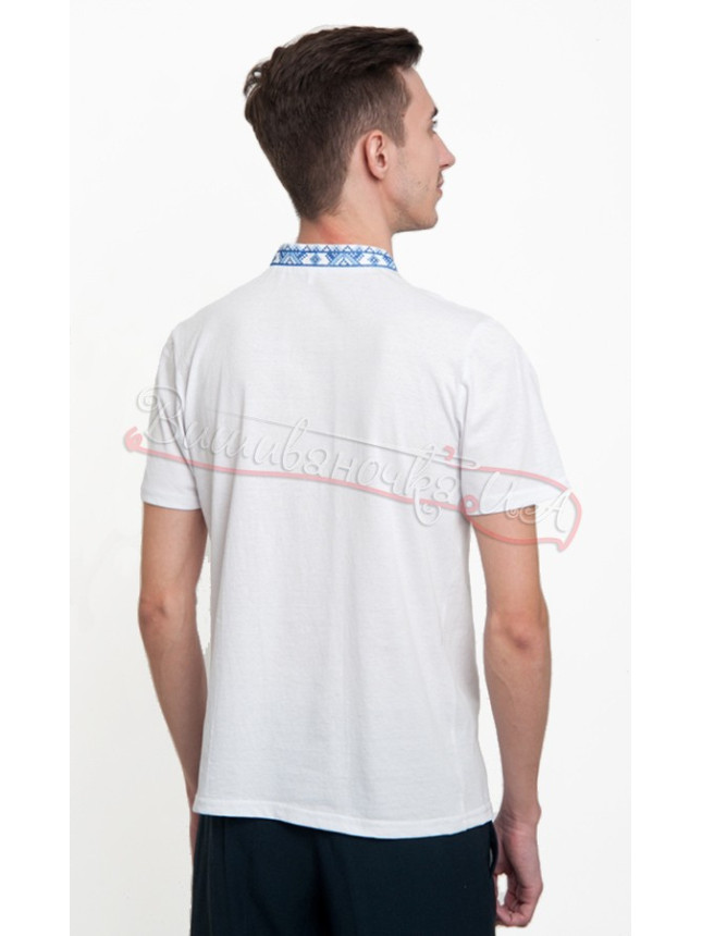 White men's T-shirt with blue embroidery 5202