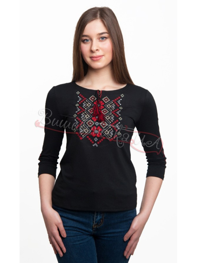 T-shirt with 3/4 sleeves, black 50121Д size 3XL