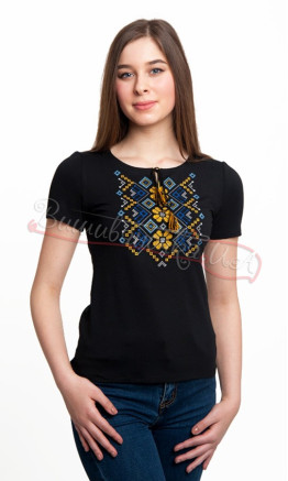 Women's T-shirt with yellow-light blue embroidery 5122
