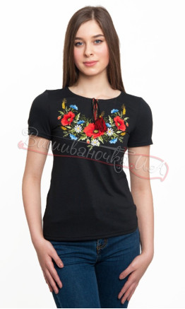 Women's T-shirt with poppies and daisies 50125