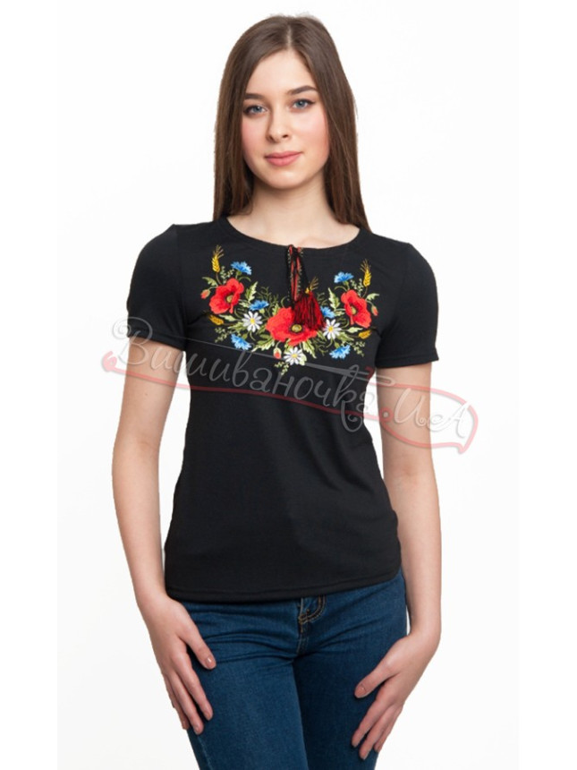 Women's T-shirt with poppies and daisies 50125