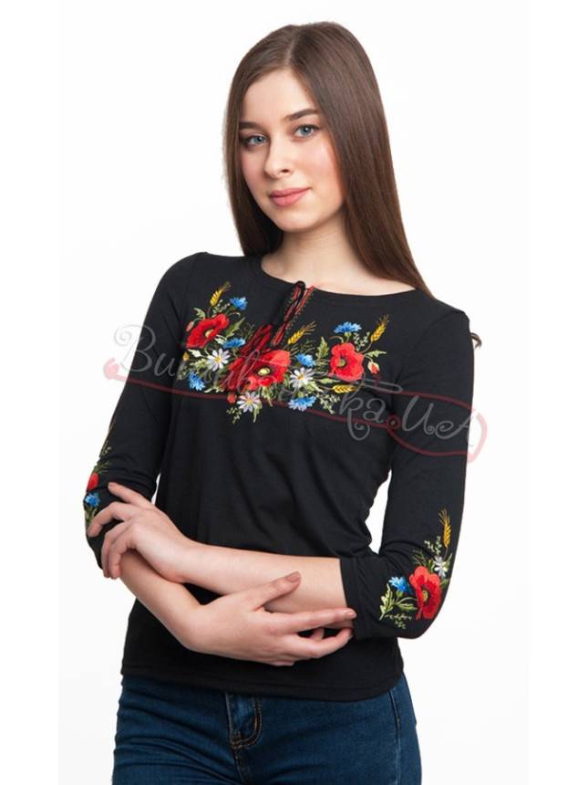 Women's T-shirt with poppies and daisies 5125Д size M