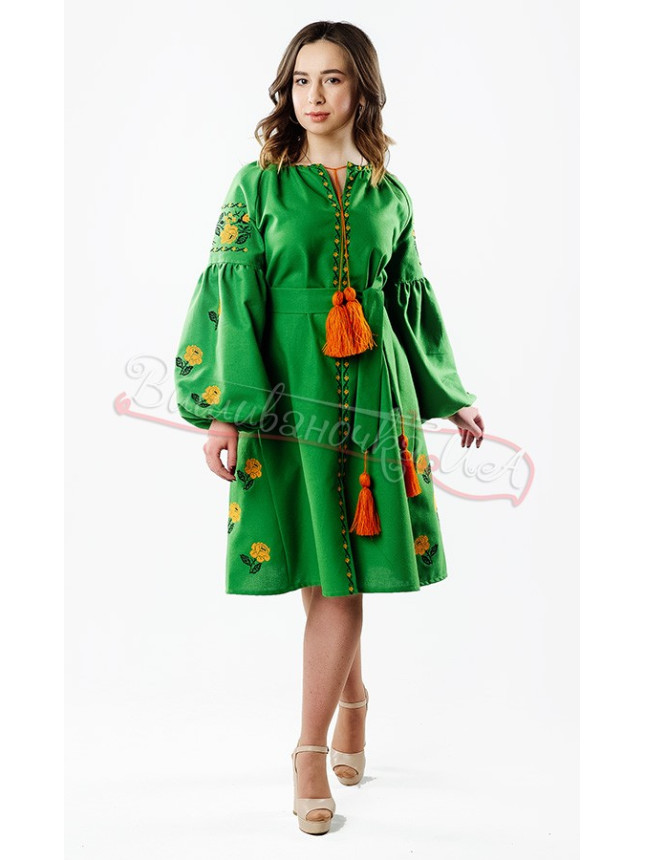 Green dress with roses НК05 size 48