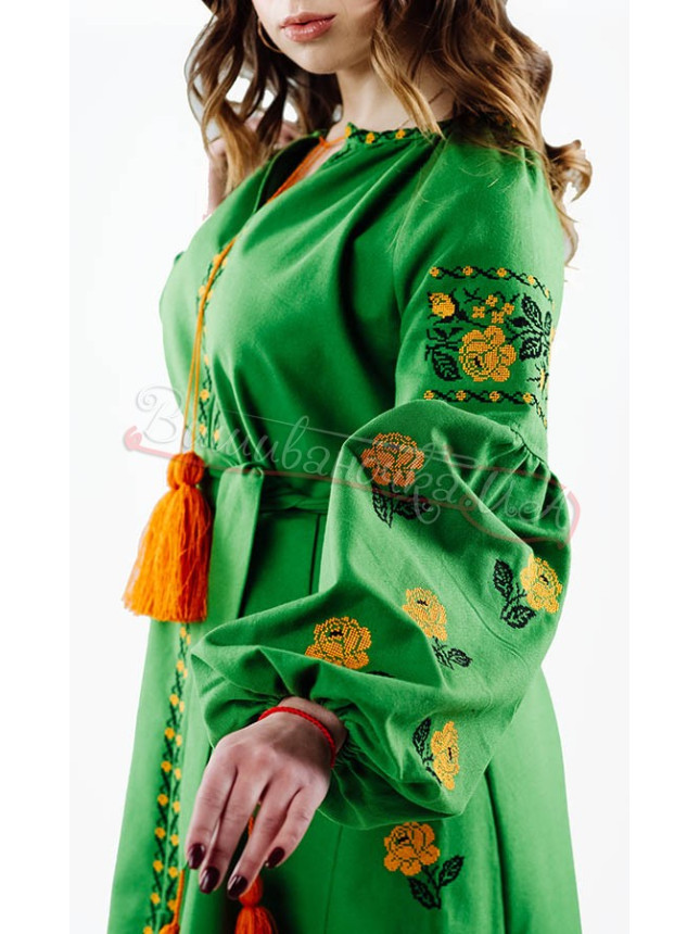 Green dress with roses НК05 size 48