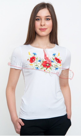 T-shirt with poppies in white 50123