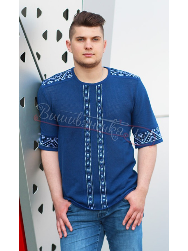 Jumper knitted in blue with an ornament 5306 size L