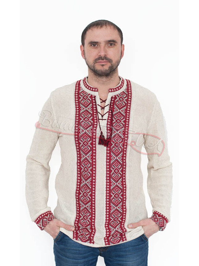 Jumper in linen with red ornament 5267 size XL