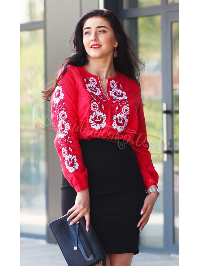 Red vyshyvanka with roses 522-3 size 54
