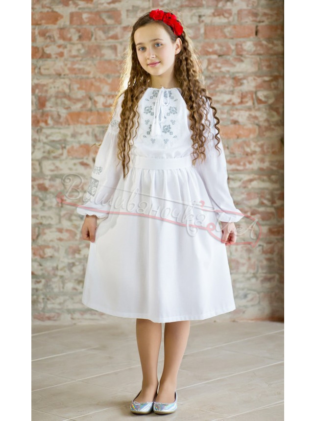 Dress for a girl white with embroidery 818-1