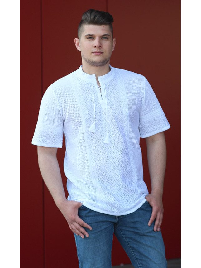 Вязаная белая мужская вышиванка из хлопка 5309 размер L