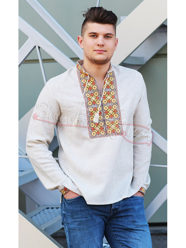 Men's vyshyvanka on linen blend 3355 size 52