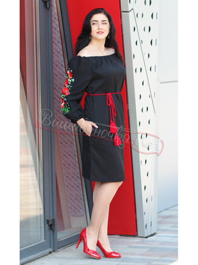 Dress black with poppies 5477