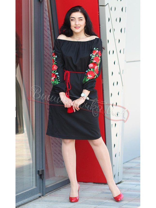 Dress black with poppies 5477
